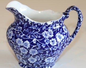 Gorgeous Vintage Burleigh 'Blue Calico' Small Dutch Milk Jug - Blue and White China Lovers - Chintz - Cottage, Country Decor - Vase