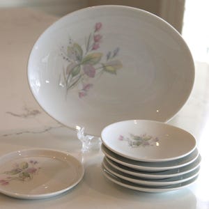 Pretty Vintage Furstenberg Floral Oval Plate Set -  High, Afternoon Tea - Soft Pink & Grey Florals - Cottage, Trinkets, Snacks, Condiments