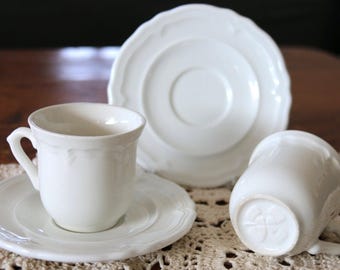Vintage Italian Demitasse Set: Embossed White Coffee Cups & Saucers