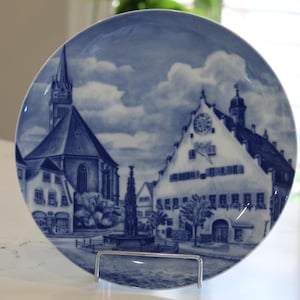 Pretty Vintage Forstenberg  &#39;Neumarkt um 1903&#39; Wall Plate - German Porcelain - Blue & White - Display - Old Germany - Limited Edition - Gift