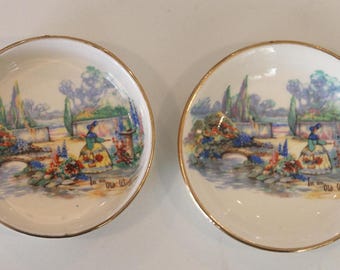 Vintage Lancaster Sandland Dishes: Old World Garden Trinket Dishes, Set of 2