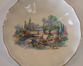Pretty Vintage Lancaster Sandland 'Old World Garden' Scalloped Bowl, Trinket Dish