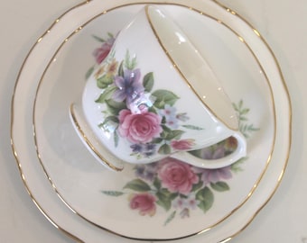 Vintage Duchess Floral Bouquet Teacup Trio: Pink, Blue & Purple Flowers, Afternoon, High Tea