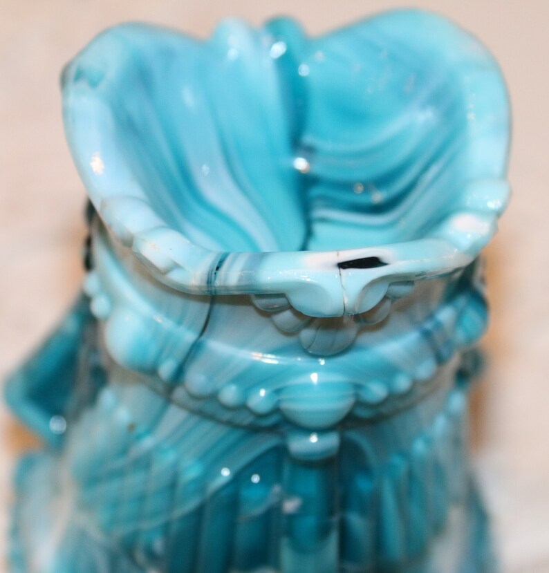 Vintage Turquoise Coloured Slag Glass Spill Vase Etsy
