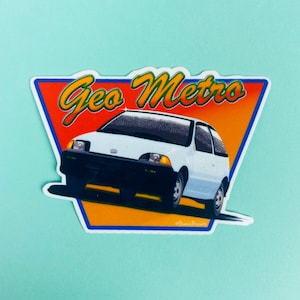 Geo metro 3” sticker retro 90s white car nascar Laptop Planner Hydroflask Water Bottle water resistant