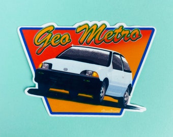 Geo metro 3” sticker retro 90s white car nascar Laptop Planner Hydroflask Water Bottle water resistant