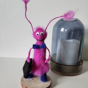 Felted Interior Toy Cockroach With a Briefcase