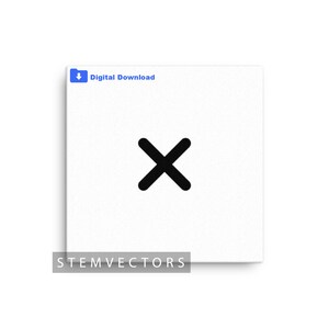 Könnte beinhalten: Weiße Leinwand mit einem schwarzen 'X'-Symbol in der Mitte. Oben links befindet sich ein blaues 'Digitaler Download'-Symbol. Unten steht der Text 'STEMVECTORS'.