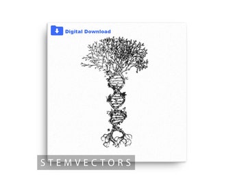DNA Tree of Life Clip Art: Black and White Vector (Digital Download)