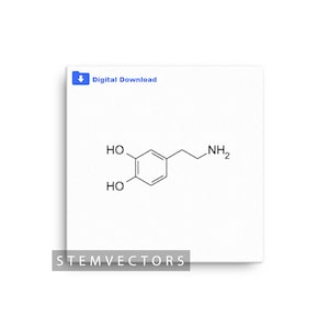 Dopamine Chemical Structure (Digital Download) Black and White Vector Clip art Drawing/Sketch for Cricut or Print svg, png, jpg, dxf
