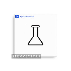 May include: A black outline of a laboratory flask on a white backdrop. The words "Digital Download" are in blue in the upper left corner. The text "STEMVECTORS" is at the bottom.