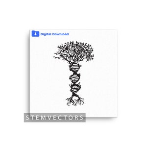 Black DNA Strand Tree (Digital Download) Black and White Vector Clip art Drawing/Sketch for Cricut or Print svg, png, jpg, dxf