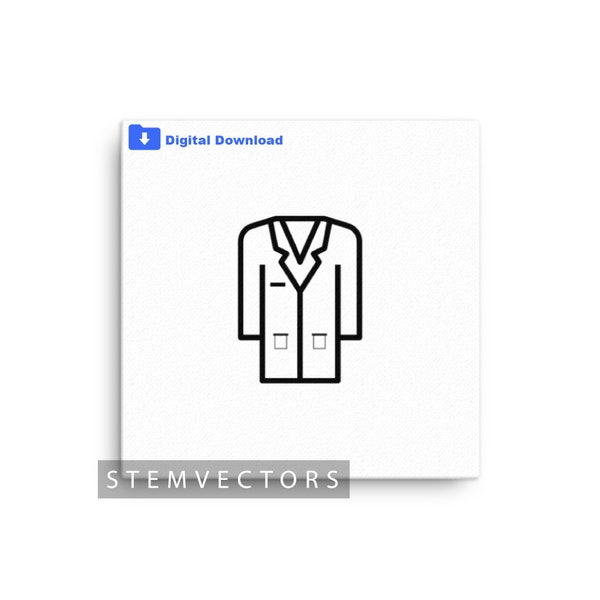 Science Lab Coat (Digital Download) Black and White Vector Clip art Drawing/Sketch for Cricut or Print svg, png, jpg, dxf