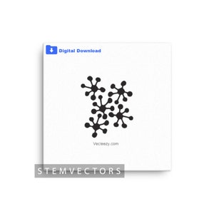 Könnte beinhalten: Weißer Leinwanddruck mit einer Ansammlung schwarzer, sternförmiger Vektorgrafiken. Der Text "Digital Download" steht in Blau oben links. Die Website "Vecteezy.com" befindet sich unten. Der Text "STEMVECTORS" befindet sich unten.
