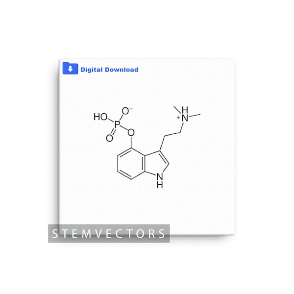 Psilocybin Chemical Structure (Digital Download) Black and White Vector Clip art Drawing/Sketch for Cricut or Print svg, png, jpg, dxf