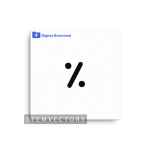 Könnte beinhalten: Eine weiße quadratische Leinwand mit einem schwarzen Prozentzeichen. Der Text "Digital Download" ist in Blau oben links. Der Text "STEMVECTORS" ist unten in Grau.