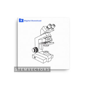 Puede incluir: Un dibujo en blanco y negro de un microscopio. El microscopio tiene una platina, una lente y un cuerpo. El dibujo es simple y limpio.