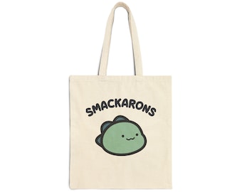 Dino Face Tote Bag | Heavy Cotton Canvas, Kawaii Cartoon Smackarons