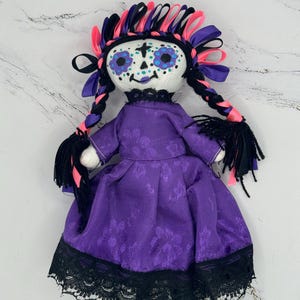 Mexican Handmade Maria Rag Doll with Purple Dress 7&quot; | Mona de Trapo con Vestido Morado 1 pc (Assorted Colors) - MexART