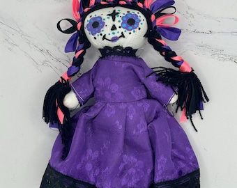 Mexican Handmade Maria Rag Doll with Purple Dress 7&quot; | Mona de Trapo con Vestido Morado 1 pc (Assorted Colors) - MexART