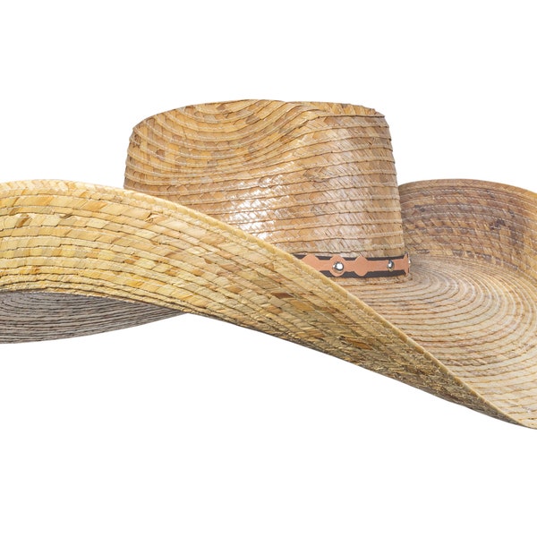 Oversized Dark Natural Cowboy Wide Brim Straw Hat | Sombrero de Palma Grande Obscuro - MexART