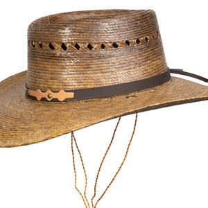Mexican Palm Leaf Cowboy Hat Dark Natural Straw Wide Brim with Chin Strap Sombrero Baquero de Palma Oscuro Natural - MexART