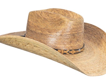 Handgefertigte Palm Cowboy Hut: Stroh Sombrero mit breiter Krempe aus dunklem Natur Stroh