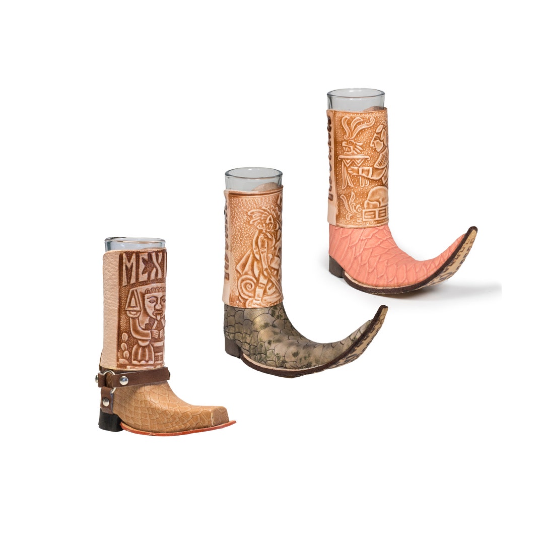 3 Pack Mexican Leather Mini Boot Tequila Shot - Bota Tribalera Y Chata ...