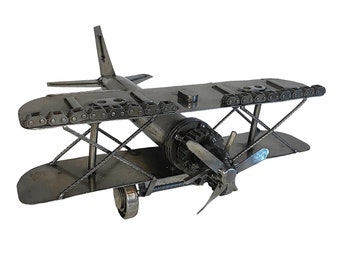 Crafted Metal Biplane Recycled Auto Parts Sculpture