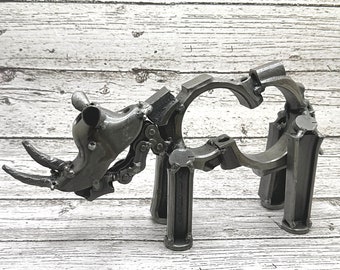 Artisan Metal Rhino Sculpture with Recycled Auto Parts - MexARTusa