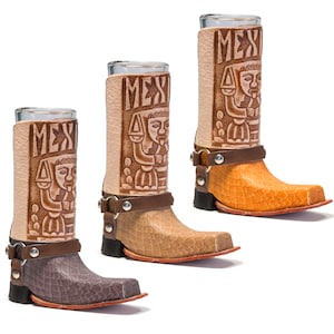 3 Pack Mexican Leather Mini Texan Boot Tequila Shot - Original Artisan Bota Chata para Tequila (Assorted Colors) - MexART