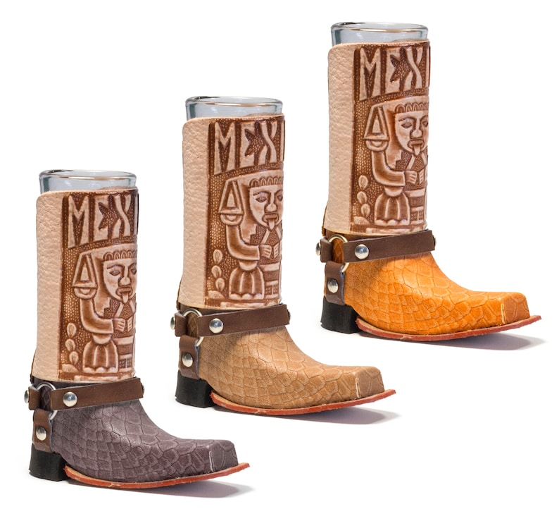 Mexican Leather Mini Boot Tequila Shot Glasses - Artisan Bota Chata ...