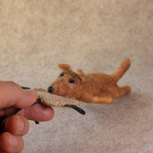 Needle Felted American Pit Bull biting pillow car rear view mirror decor, Ornament, Gift for Dog Lovers