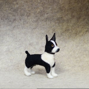 Ready- Made Felted Boston Terrier – Handmade Wool Dog Figurine