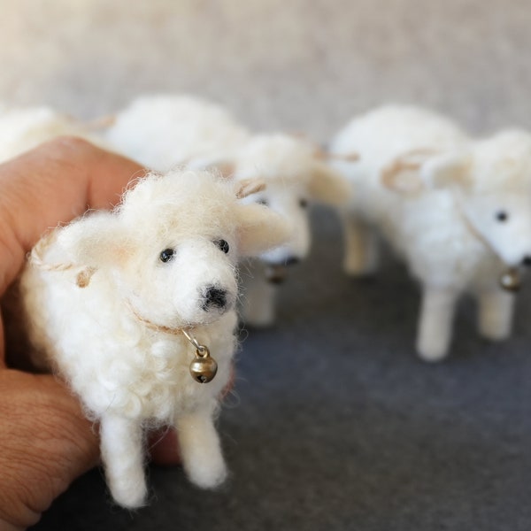 One Needle felted Sheep with a bell, Ready to ship.