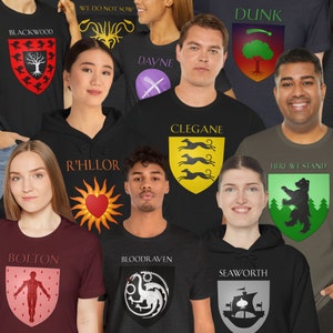 ASOIAF / GOT Sigil T-Shirt or Hoodie - Choose ANY Sigil, Customize the Text! House Tyrell, Velaryon, Hightower, Blackwood.. TShirt Tee Shirt