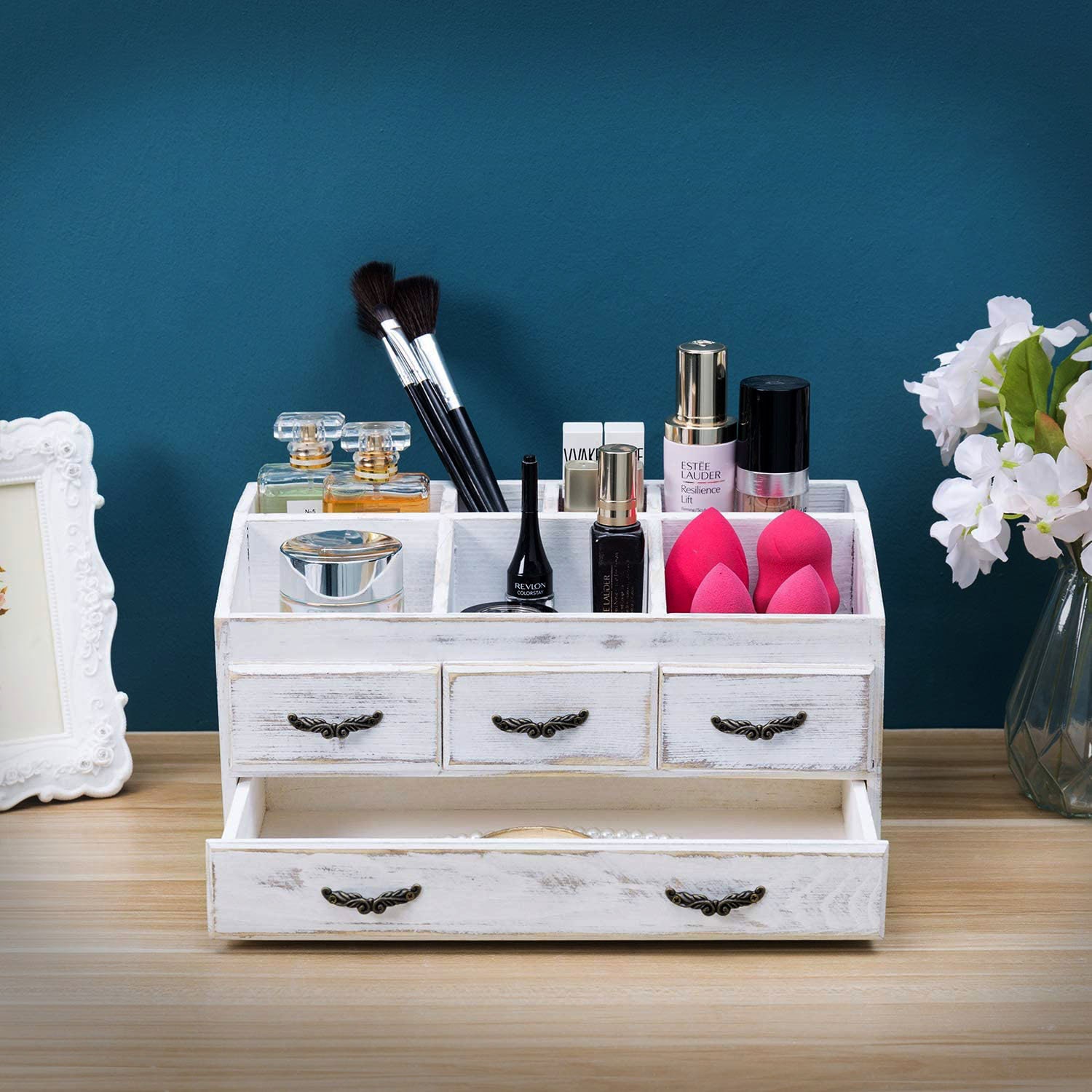 Makeup Organizer White Wooden Makeup Organizer Makeup Etsy