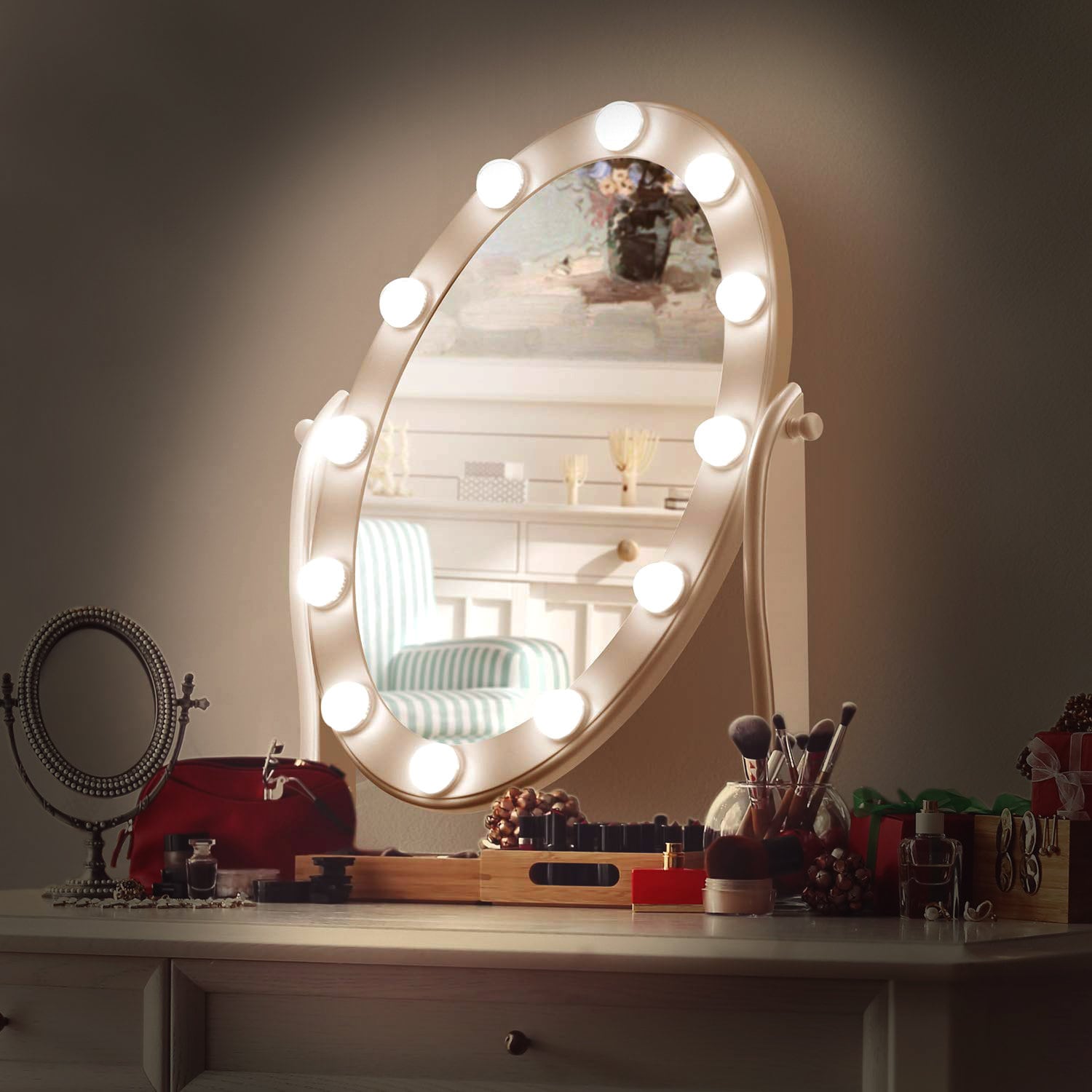 White Oval Light Up Mirror Light Up Vintage Mirror Vanity Etsy