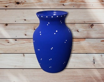 Blue Hand Painted Vase, Blue Vase,  interior design gift, pot belly vase, Polka Dot, housewarming gift, gift for her, gift for mom.