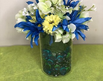 Floral Arrangement Yellow Lime and Blue Floral| Gift for her| Room Decor| Dried Flowers| Thinking of you gift| Gift for mom| Gift for friend