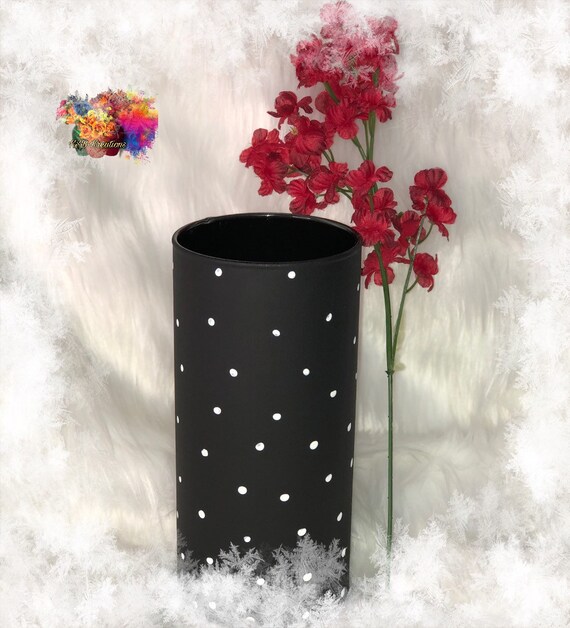 Black and white polka dot vase. Hand painted vase Boho Room Etsy