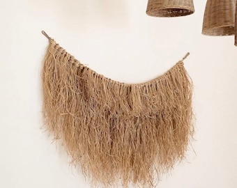 Handmade Raffia Wall Decor | Bohemian Bedroom Tapestry | Natural Living Room Art | Office Wall Hanging