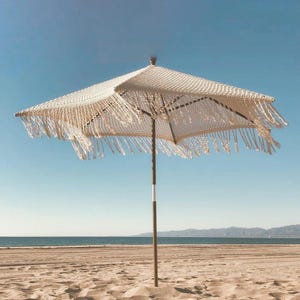 Handmade Macrame Umbrella | Bohemian Patio Shade | Tasseled Garden Parasol | Unique Outdoor Porch Decor