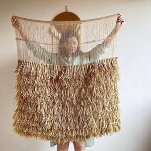 Large Raffia Wall Backdrop | Bohemian Bedroom Tapestry | Natural Living Room Decor | Statement Office Wall Art