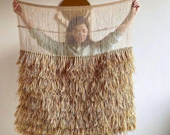Large Raffia Wall Backdrop | Bohemian Bedroom Tapestry | Natural Living Room Decor | Statement Office Wall Art