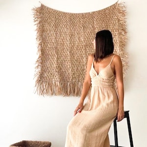 Raffia Macrame Wall Hanging | Bohemian Living Room Decor | Natural Bali Wall Art | Handmade Boho Bedroom Accent