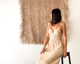 Raffia Macrame Wall Hanging | Bohemian Living Room Decor | Natural Bali Wall Art | Handmade Boho Bedroom Accent