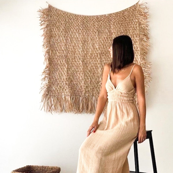 Handmade Raffia Wall Hanging | Bohemian Raffia Backdrop | Natural Boho Wall Decor | Bedroom Tapestry