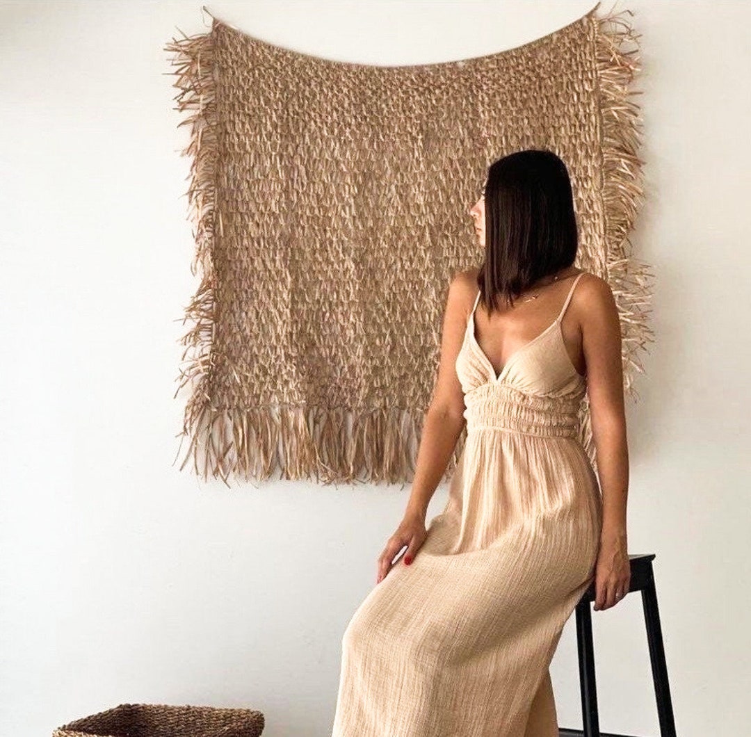 Handmade Raffia Wall Hanging Bohemian Raffia Backdrop Natural Boho Wall ...