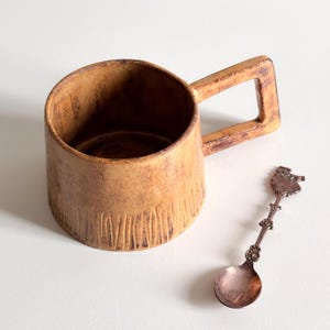 Handmade Brown Ceramic Coffee Mug | 250ml Kitchen Drinkware | Artisan Office Desk Cup | Unique Dining Table Accessory